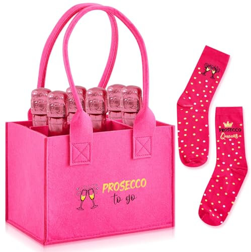 Jadive Prosecco Damen Handtasche Filztasche für 6 Flaschen Flaschentasche Flaschenkorb Lustige Socken Flaschenträger Einkaufstasche Prosecco to Go Geschenke für Frau Freundin Mädelsabend