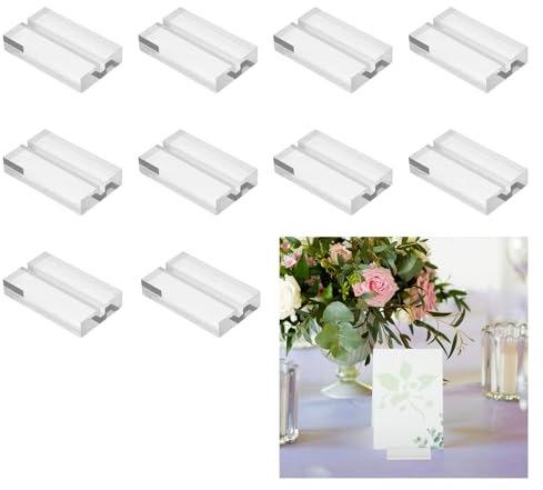 sourcing map 10 Pcs Acrylic Place Card Holders 1.2 Inch Clear Table Number Name Card Sign Holders Display Stand for Display Paper Game Piece Price Board Photos Memos Menus Labels, 30 x 50 mm