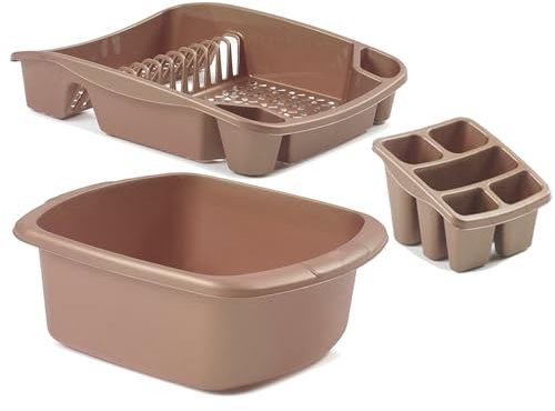 ZARVICZONIA Plastic Dish Drainer Set, Includes Cutlery Holder and Wasginh Bowl, Grey, Gold, Black and Cream Pack 3 set (Gold)