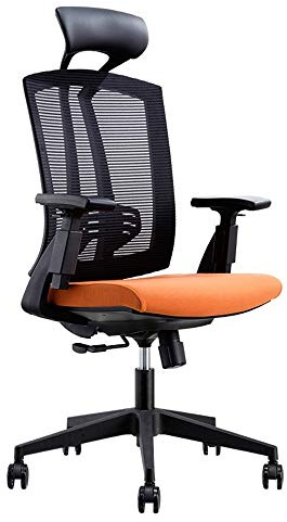 XAoSCd Bequemer Bürostuhl, Hohe Rückenlehne, Ergonomischer Bürostuhl, Taillenschutz, Computerstuhl, Drehbarer Boss-Stuhl, Gaming-Rotationsstuhl, Atmungsaktive Netzrückenlehne, Al,Orange-Nylon Foot
