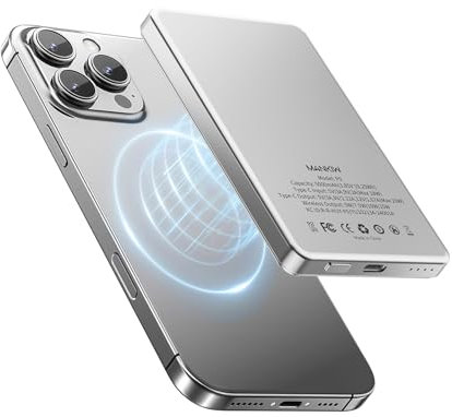 MANKIW Wireless PowerBank Mag-Safe, 5000mAh Mini Magnetico Power Bank con PD 20W Ricarica Veloce, Magnetico Power Bank Compatibile con iPhone 16/15/14/13/12/Pro/Pro/Max
