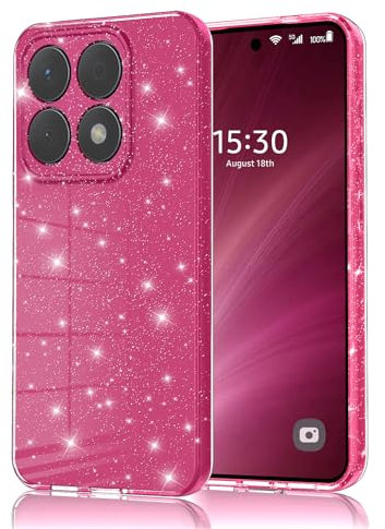 Eherui Glitter Cover per Xiaomi 14T Pro 5G, Silicone Morbido TPU Anti-impronta Protezione Case, Custodia sottile resistente graffi protettiva Antiurto Case per Xiaomi 14T Pro,Rosa viola