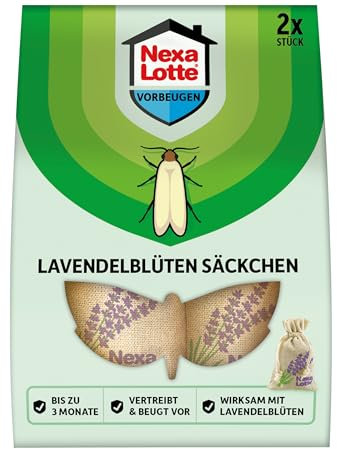 Nexa Lotte Lavendelblüten Säckchen, 2 Säckchen, für effektiven natürlichen Mottenschutz bis zu 3 Monate und angenehmen, frischen Duft