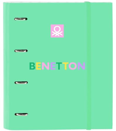 Safta BENETTON MINT Ordner mit 4 Ringen, 35 cm, mit 100 A4-Blättern, ideal für Kinder verschiedener Altersgruppen, bequem und vielseitig, Qualität und Widerstandsfähigkeit, 27 x 3,5 x 32 cm, Mintgrün,