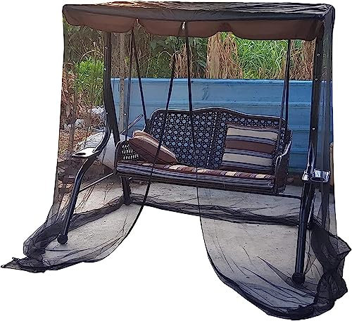 LXWKAI Patio Swing Mosquito Net, Garden Rocking Chair Mosquito Netting with Zipper Opening and Roof Waterproof Top Cloth, Two-Person Three-Person Swing Mosquito Netting,Black,125x205x205 cm
