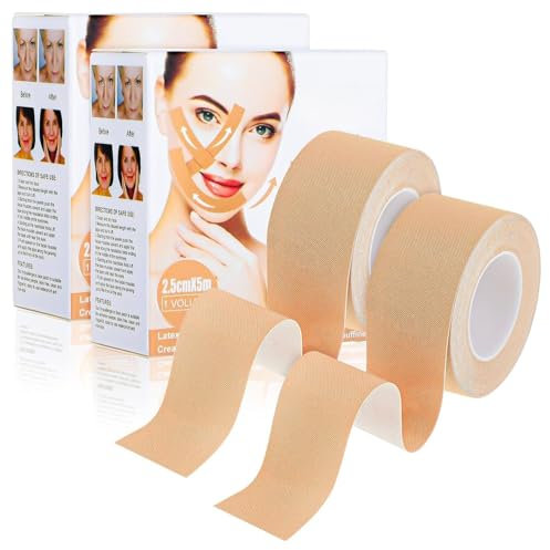 Face Lifting Tape Multifunctional Anti-Wrinkle Face Tape for Firming & Tightening High-Elastic Kinesiology Tape for Frown Lines & Double Chin Removal Lifting Mask for Face 2 Rolls (2.5CM x 500CM)