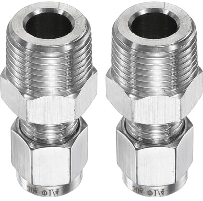 sourcing map 2pcs Compression Fitting 1/4 Tube OD x 3/8 NPT Male Thread Stainless Steel Straight Coupler Adapter Compression Tube Pipe Fittings Connector for Oil Gas Water