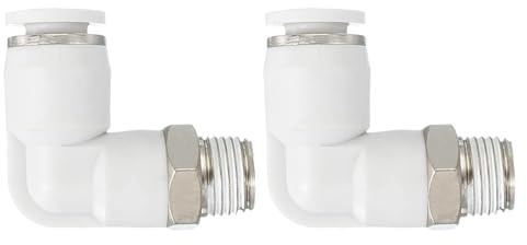 PATIKIL Raccord À Encliquetage, 2 Pièces Raccord Pneumatique Rapide Coude 1/8PT Filetage Mâle x 6mm Tube 90 Degrés Connexion Tuyau Coude Raccord Pneumatique Rapide Adaptateur, Blanc