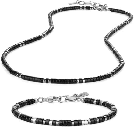 GAVU Hämatit Schmuckset für Herren Armband Halskette aus Edelsteinen
