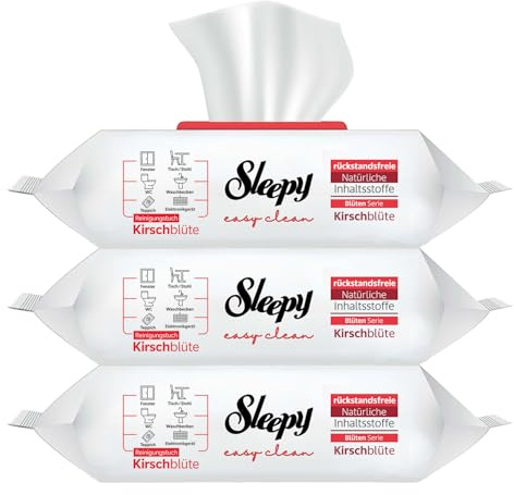 Sleepy Easy Clean Reinigungstücher für den täglichen Oberflächeneinsatz Reinigungstuch (3 Pack, Rot Farbe (Kirschblüte))