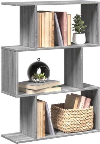 WSJHUHK Meubles, étagères, bibliothèques et étagères sur pied, séparateur de pièce, bibliothèque à 3 niveaux, gris Sonoma, 70 x 24 x 97 cm, bois d'ingénierie