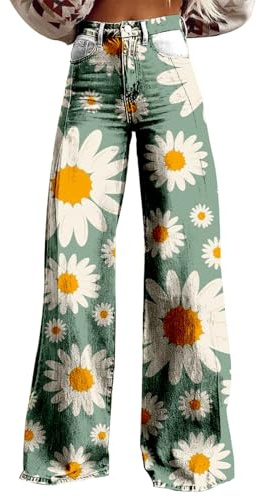 Bootcut Hose Damen Elegant - 70Er Jahre Outfit Damen Schlaghose Vintage Freizeithose Moderne Outdoorhose Hippie Blumen High Waist Disco Kostüm Yogahose Mit Weit Bein Lose Straight Leg Flared Pants