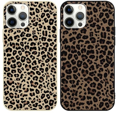 Saqmkil 2 Stück Hülle für iPhone 12 Pro Max, Aesthetic Leopard Muster Design Mädchen Frauen Geschenk Handyhülle, Slim Silikon Süßes Motiv Stoßfest Case Schutzhülle für iPhone 12 Pro Max 6,7'' - Braun