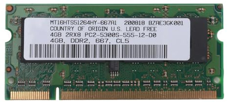 Asyduey DDR2 4 GB Laptop-RAM-Speicher 667 MHz PC2 5300 SODIMM 1,8 V 200 Pins für Laptop-Speicher
