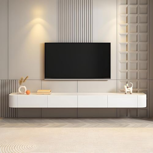 SHANRENSAN Tv Lowboard Hängend 140cm Lang, Tv Schrank Holz Weiss, Viel Stauraum, Moderner Stil, Fernsehtisch Holz FüR Wohnzimmer Schlafzimmer Wohnung Schlafsaal, Tv Fernsehschrank (140 * 20 * 24cm)