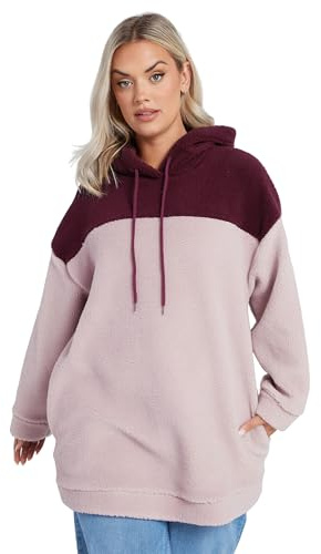 Yours Curve Colour Block Teddy Fleece Hoodie - Women's - Plus Size Curve