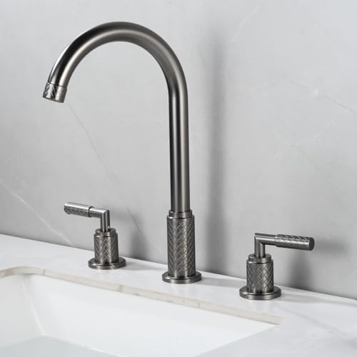 Robinet de Salle de Bain Moderne à 3 Trous pour lavabo, Couleur Gris Anthracite, mitigeur de lavabo pivotant à 360° (Gris Anthracite)
