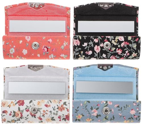 EPIGEIST 4 pièces Boîte à Bijoux Vintage avec Miroir Porte Lèvres Floral Étui Compact pour Lèvres Organiseur de Maquillage Portable pour Protection et Rangement Quotidien