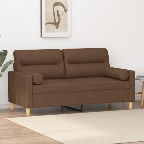 Owoxanthellate 2-Sitzer-Sofa Braun 140 cm Stoff Sofabett Couch Klein mit Zierkissen Modernes Metallgestell Robust & Atmungsaktiv für Wohnzimmer Schlafzimmer Flur