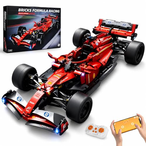 AoreSpty Formel 1 Rennwagen Klemmbausteine 1:10, 1086 Teile RC Auto Bausatz, Motorisiert & LED, Ferngesteuertes Auto Erwachsene Jugendliche Geschenk Ausstellung
