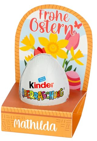 Herz & Heim® Überraschungsei mit personalisierter Geschenkverpackung zu Ostern – Individuelles Ostergeschenk mit Name – Banderole mit Ü-Ei – Geschenk zu Ostern mit Namensaufdruck (Osterkorb)