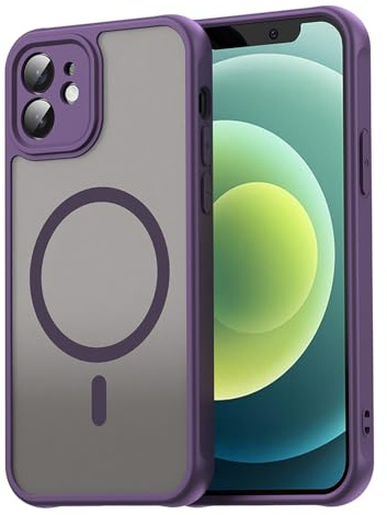 Techsuit für iPhone 12 Hülle mit Magnetring, Transluzent Matt Finish, Stoßfest, Verstärkte Bumper, Anti Fingerabdruck, Erhöhte Kanten, HaloFrost II Magnetic Series, PC TPU Hybrid, Lila