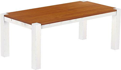 Esstisch Rio Kanto 200x100 cm Kirschbaum Weiss Pinie Massivholz Größe und Farbe wählbar Esszimmertisch Küchentisch Holztisch Echtholz vorgerichtet für Ansteckplatten Tisch ausziehbar Brasilmöbel