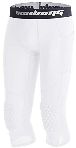 COOLOMG - Pantaloni da basket con ginocchiere per bambini a 3/4 a compressione, imbottiti, colore: bianco, XL