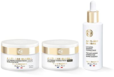 Yves Rocher ANTI-AGE GLOBAL Pflege-Set, zellerneuerndes Gesichtspflege-Set, mindert Falten, aus Tages- & Nachtcreme und Intensiv-Serum, Beauty Geschenkidee für Frauen