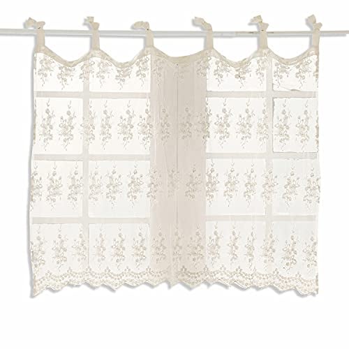 Loberon Scheibengardine Wamin, Floraler Charme, Hauchfein Gewebt, Filigran Handbestickt, Kunstvoll Gewellter Abschluss, Vorhang, Fensterdekoration, Nylon, Viskose, weiß