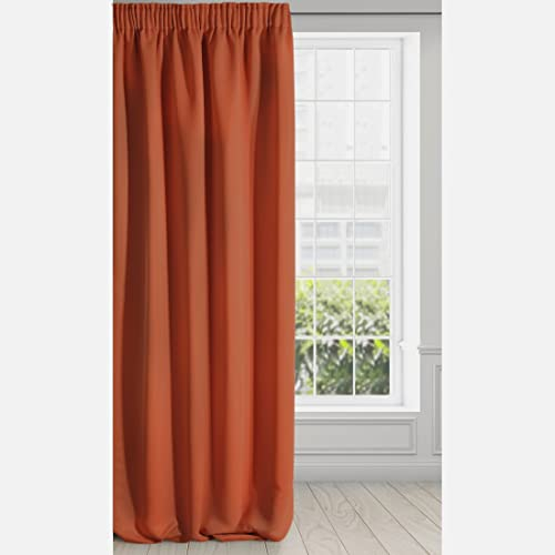 Eurofirany Logan Vorhang Blickdicht, Blackout, Satin Verdunkelungsvorhang mit Kräuselband-1 STK. Elegant, Glatt, Einfarbig, Wohnzimmer, Schlafzimmer, Ziegelrot, 135x270 cm