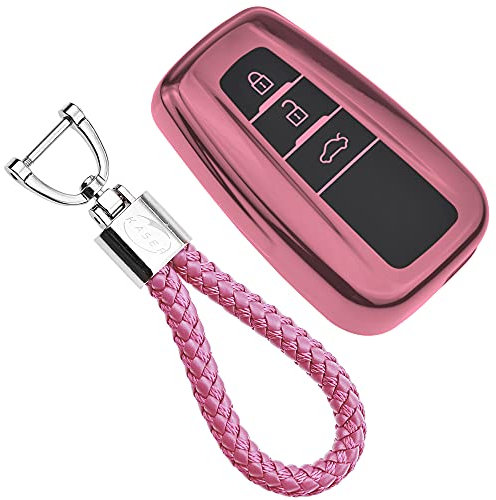 KASER Cover Guscio Chiave Silicone compatibile per Toyota Custodia in TPU adatto per Toyota Corolla RAV4 CH-R Yaris Prius Protezione Telecomando con Portachiavi (Rosa)