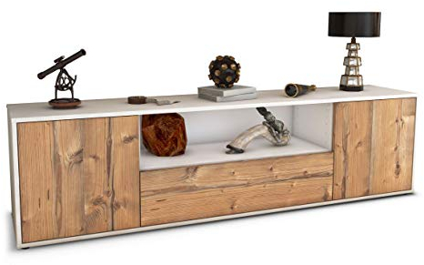 Stil.Zeit TV Schrank Lowboard Maximilian, Korpus anthrazit matt, Front Holz-Design Pinie (180x49x35cm), mit Push-to-Open Technik & Leichtlaufschienen