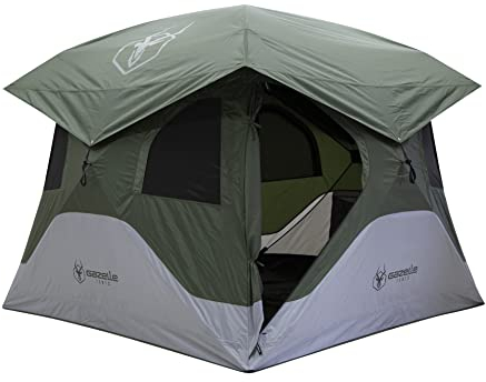 Gazelle Tents T4 Hub Zelt, einfacher Aufbau in 90 Sekunden, wasserdicht, UV-beständig, abnehmbarer Boden, reichlich Aufbewahrungsmöglichkeiten, 4 Personen, alpingrün, 238,8 x 238,8 x 198,1 cm, GT400GR