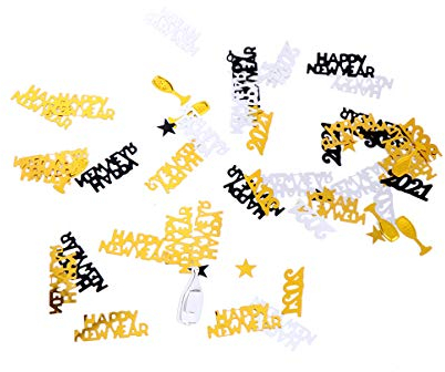 Amosfun Glitter 2021 Tischkonfetti, Silvester, Party-Zubehör, Requisiten, Gold-Silber, 3 Packungen