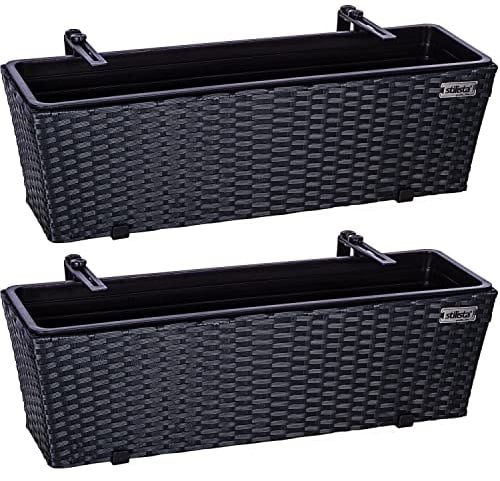 STILISTA Fioriera da Balcone - Set di 2, in Polyrattan, 60x16x19 cm, con Inserto, a Sospensione Regolabile, Protezione UV, Rettangolare, Intrecciata, 4 Colori - Balconera da Esterno, Terrazzo