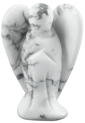 Lovionus89 Natürlich Weißes Howlite Türkis Wächter Engel Statue, Handgeschnitzt Stein Heilung Kristall Tasche Figuren Dekoration, 5CM