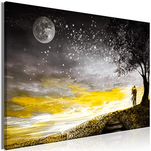 murando - Wandbilder XXL romantisch Paar 120x80 cm 1 tlg - Wand Deko Vlies Leinwand Bilder Groß Wanddeko Wohnzimmer Schlafzimmer Kunstdrucke - Landschaft Mond Liebe grau gelb wie gemalt