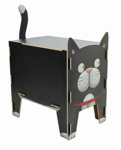 Werkhaus VB 9313 Hocker Katze Schwarz ca. 43 x 46 x 28,5 cm Sitzhocker Holzhocker Spielzeugtruhe