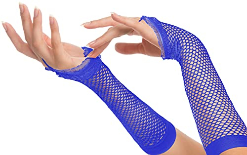 Rockige Netzhandschuhe 80er / 90er Jahre für Damen & Mädchen (Lang - Blau)