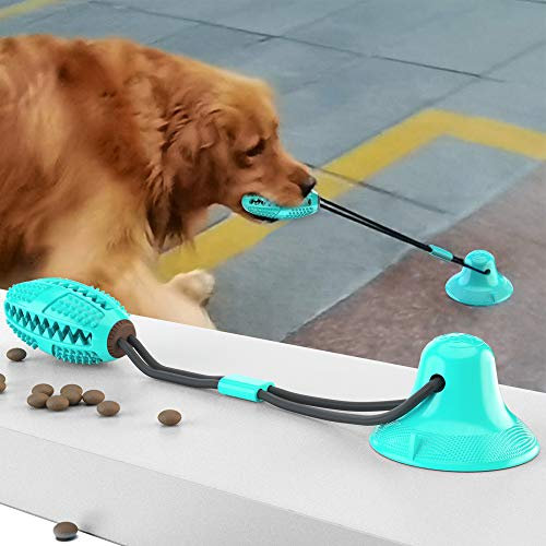 FTRONGRT Jouets à Mâcher pour Chiens, Jouet Ventouse Chien, Dents Propres, Jouet Distributeur de Nourriture, Multifonction Chien de Compagnie Molaire Jouet, Jouet à Tirer.Lac Bleu
