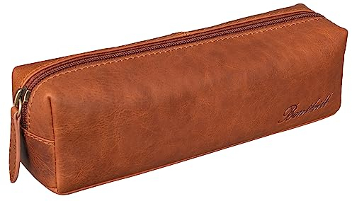 Benthill Federmappe Leder - Vintage Federmäppchen für Stifte - Federtasche für Schule/Uni - Kleine Leder-Etui Mäppchen - Kosmetiktasche, Farbe:Braun