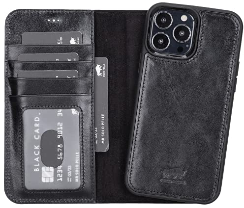 Solo Pelle Lederhülle kompatibel für iPhone 13 Pro Max in 6.7 Zoll abnehmbare Hülle (2in1) inkl. Kartenfächer für das original Apple iPhone 13 Pro Max (Schwarz)