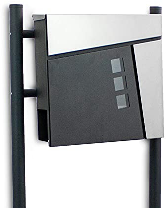 BITUXX Freistehender Design Standbriefkasten 18439 Briefkastenanlage Briefkasten mit Zeitungsfach Anthrazit Graphit Optik und Edelstahl Einwurf