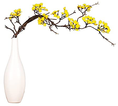 LEMCC Ramo di fiori di ciliegio artificiali alti 87 cm, fiori di ciliegio gialli finti con lunghi steli per giardino, casa, matrimoni, feste, vaso non incluso