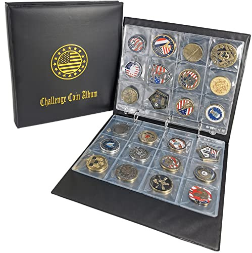 Challenge Coin Holder Collection Display Album Holds 120 Coins, Tokens, Stamps, Medallions, Badges