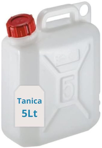 Tomaino - Tanica 5 Litri in Plastica con Tappo e Dosatore - Fusto HDPE Contenitore per Condensa Condizionatore - Bidone per Liquidi, Benzina, Acqua, Olio, Miscela, Campeggio, Vino, Camion (5Lt)