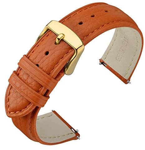ANNEFIT Uhrenarmband 18mm Leder mit Edelstahl Gold Schnalle, Schnellverschluss Armband mit Weich Gepolstert für Herren Damen (Orange)