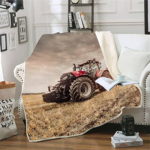 RFFLUX 3D Traktor Kuscheldecke 150x200cm Warmer Winter Weich Bauernhof Mähdrescher Decke Microfaser Sherpa Wohndecke Flauschige Couchdecke für Erwachsene Weihnachten Geschenk Blanket