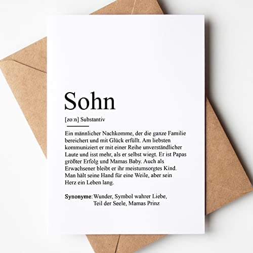 KAMEWI® Grußkarte SOHN Definition | Klappkarte mit Briefumschlag aus Kraftpapier | Bedanken Kind Geschenk Schwangerschaft Vorfreude Geburtstag Bester Sohnemann Duden Kinder Herzensmensch